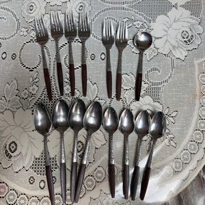 INTERPUR Brown wood Handle Stainless Steel Flatware  15 piece Set - Home Dining.